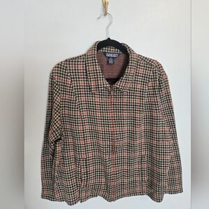 Vintage Style Lands End Red and Green Plaid Zip-uo Jacket Size XL
